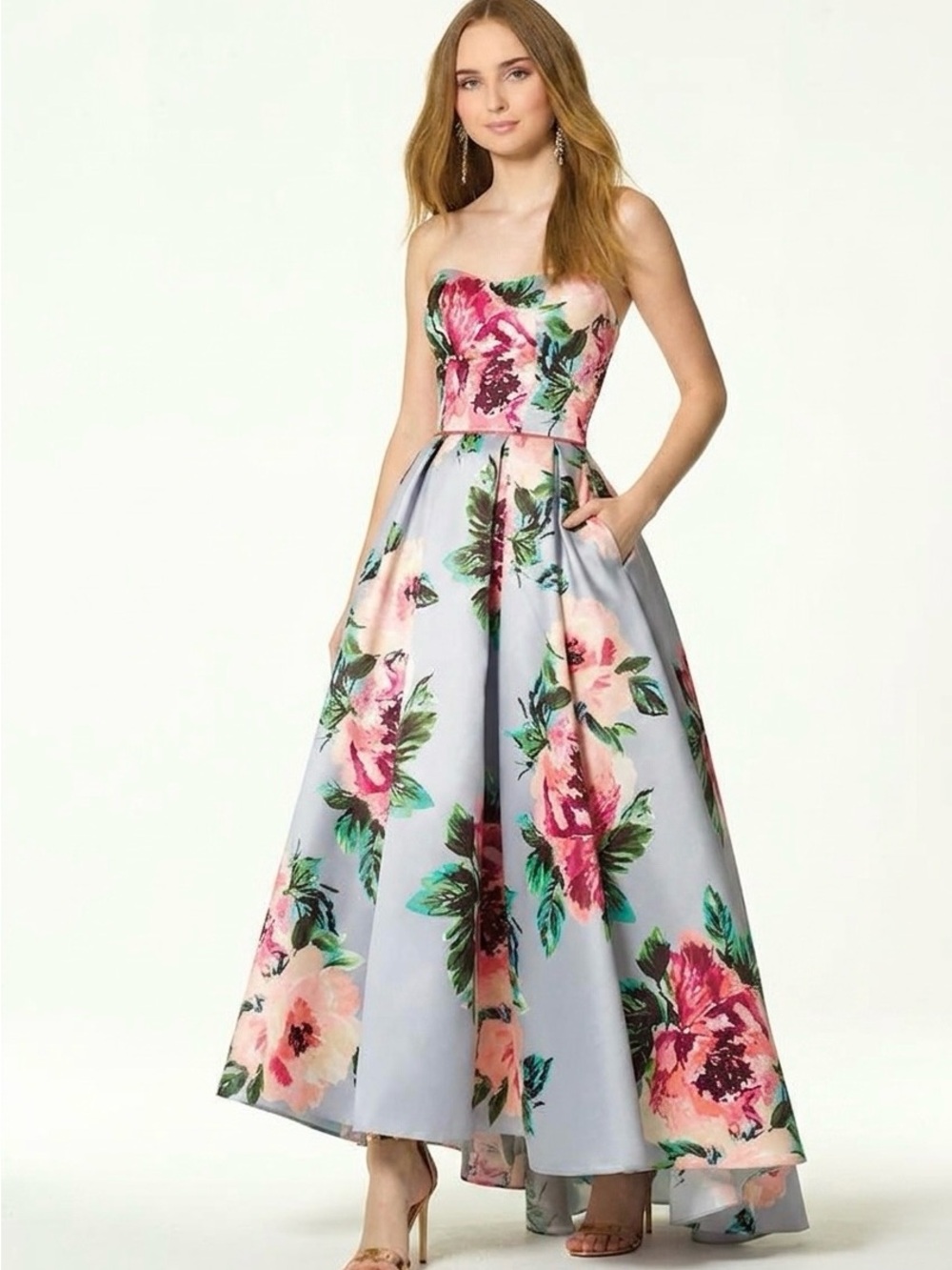 Camille La Vie Floral High Low Strapless Formal Gown Size 4